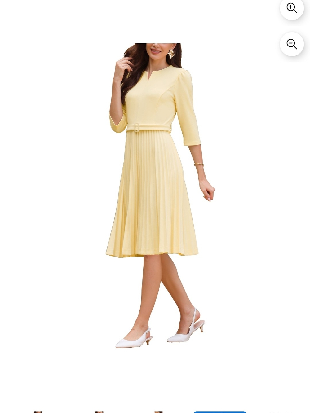 Elegant Butter Yellow Pleated Midi Dress with Belt